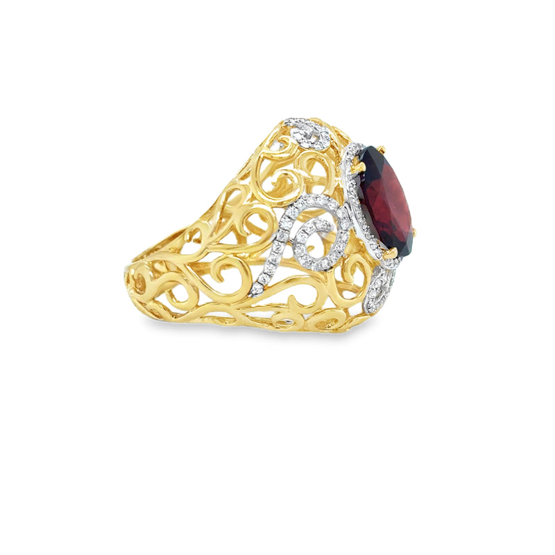 Filigree Diamond and Garnet Ring