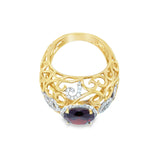 Filigree Diamond and Garnet Ring