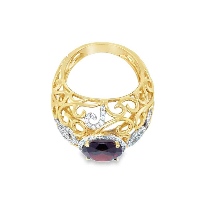 Filigree Diamond and Garnet Ring