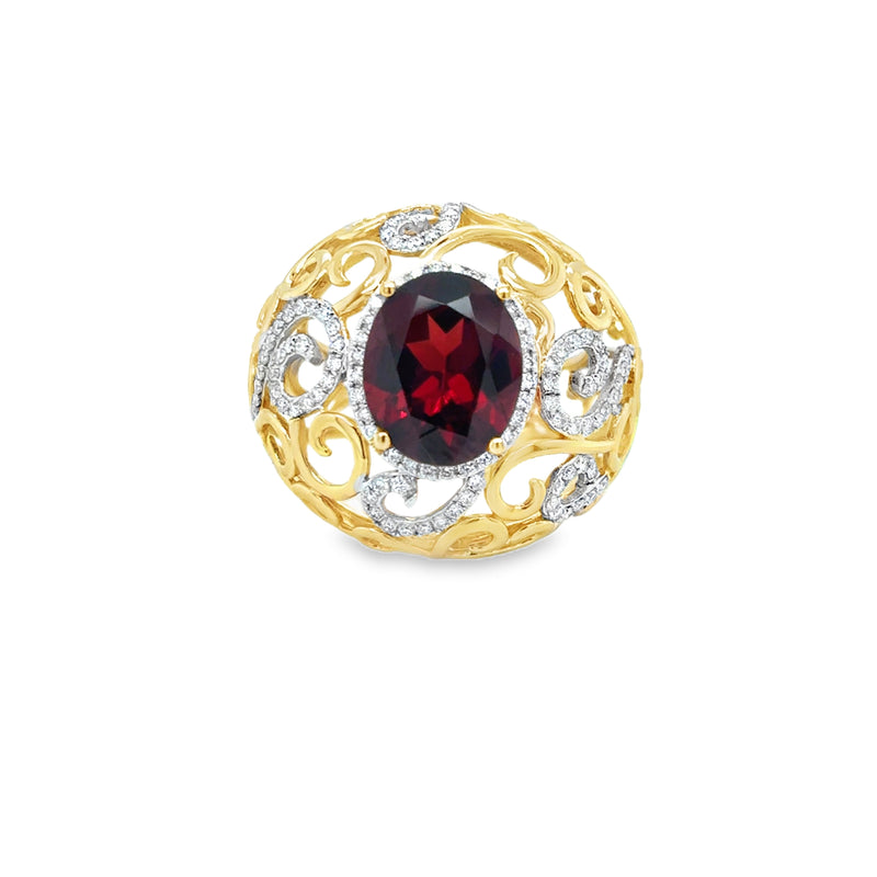 Filigree Diamond and Garnet Ring