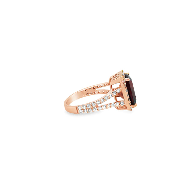 Cushion Cut Garnet and Diamond Ring