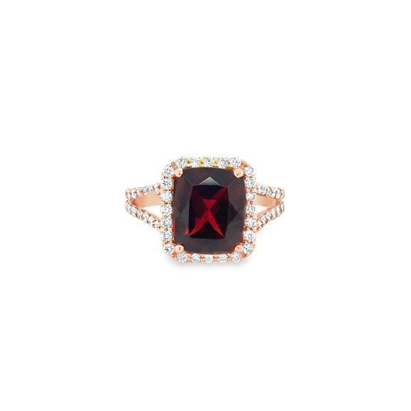 Cushion Cut Garnet and Diamond Ring
