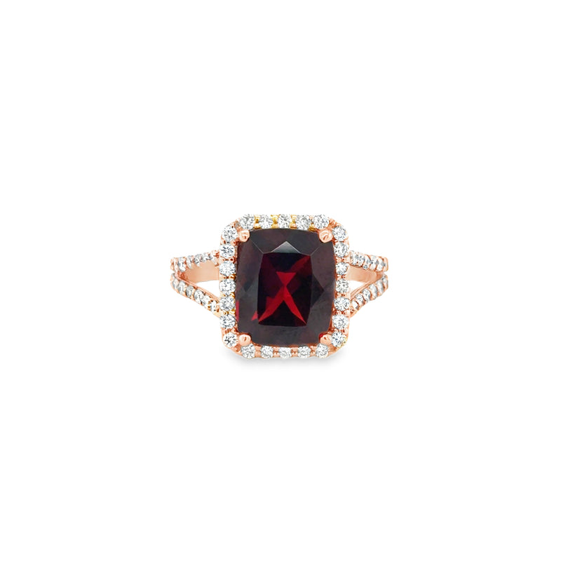 Cushion Cut Garnet and Diamond Ring