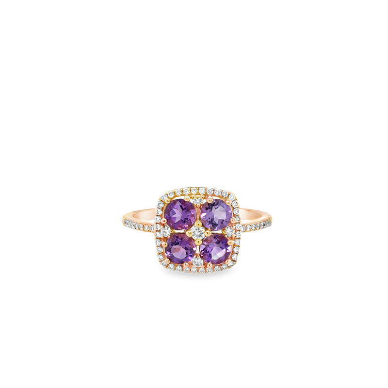 Cushion Shaped Amethyst and Diamond Ring