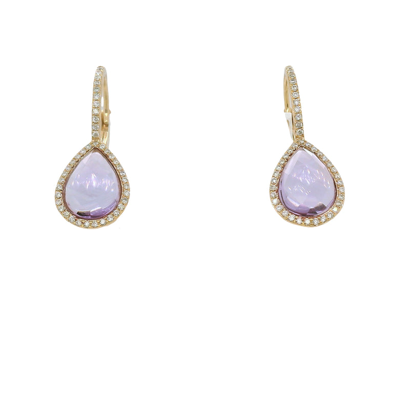 Pear Shaped Amethyst and Diamond Earrings