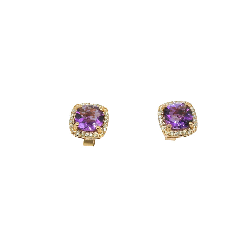 Amethyst and Diamond Halo Studs