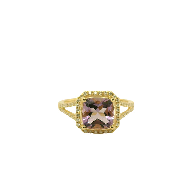 Cushion Cut Amethyst and Diamond Halo Ring