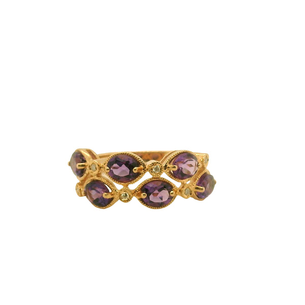 Double Row Amethyst and Diamond Ring