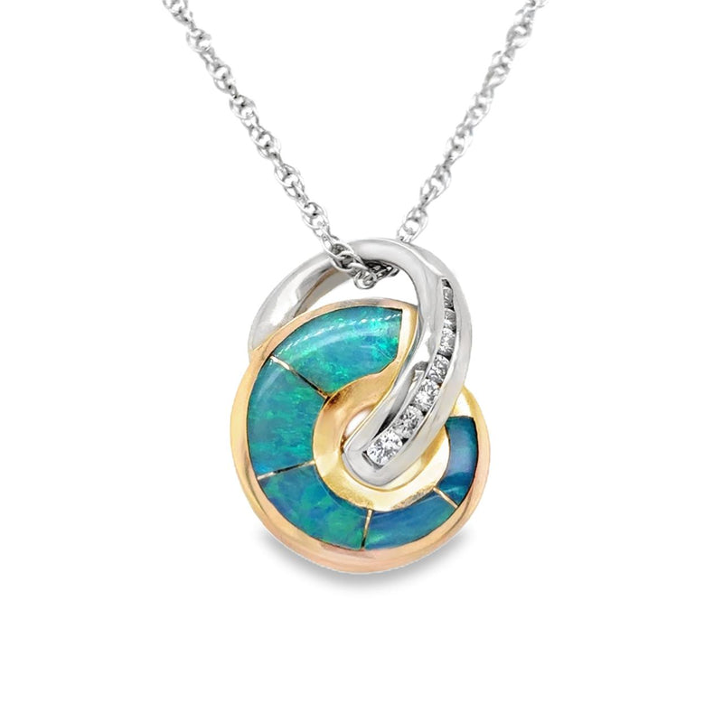 Opal Inlay and Diamond Pendant