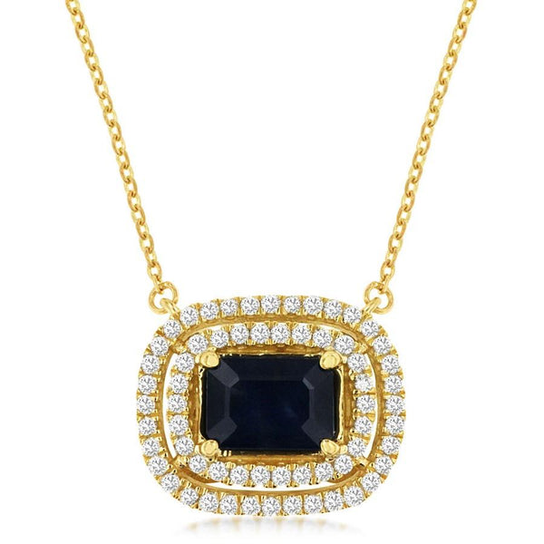 East-West Sapphire Pendant with Double Halo