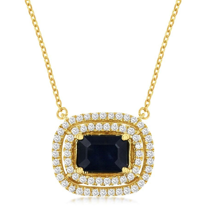 East-West Sapphire Pendant with Double Halo