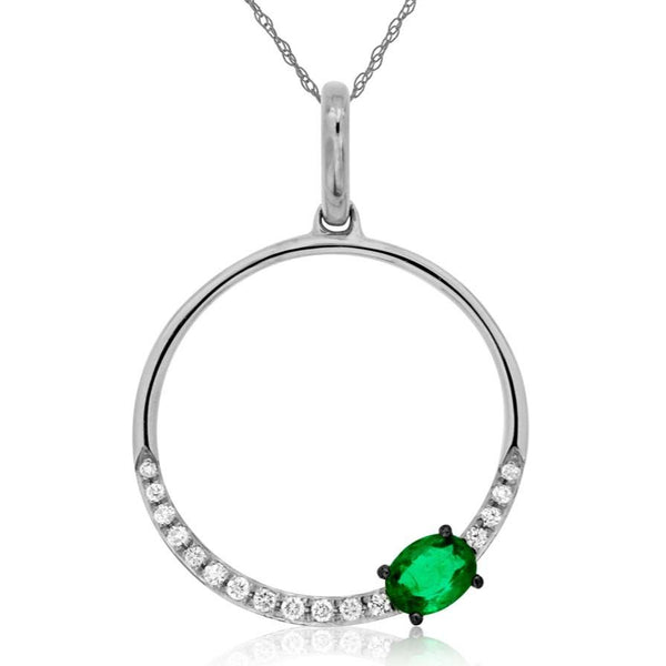 Emerald and Diamond Circle Pendant