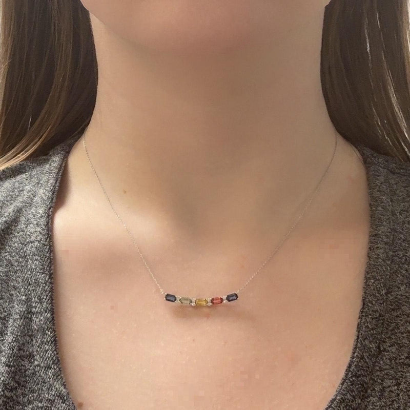 Multicolored Sapphire Bar Necklace