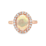 Oval Opal and Diamond Halo Ring in Rose Gold