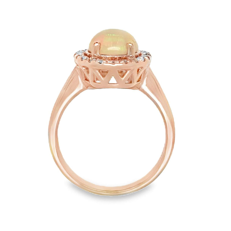 Oval Opal and Diamond Halo Ring in Rose Gold