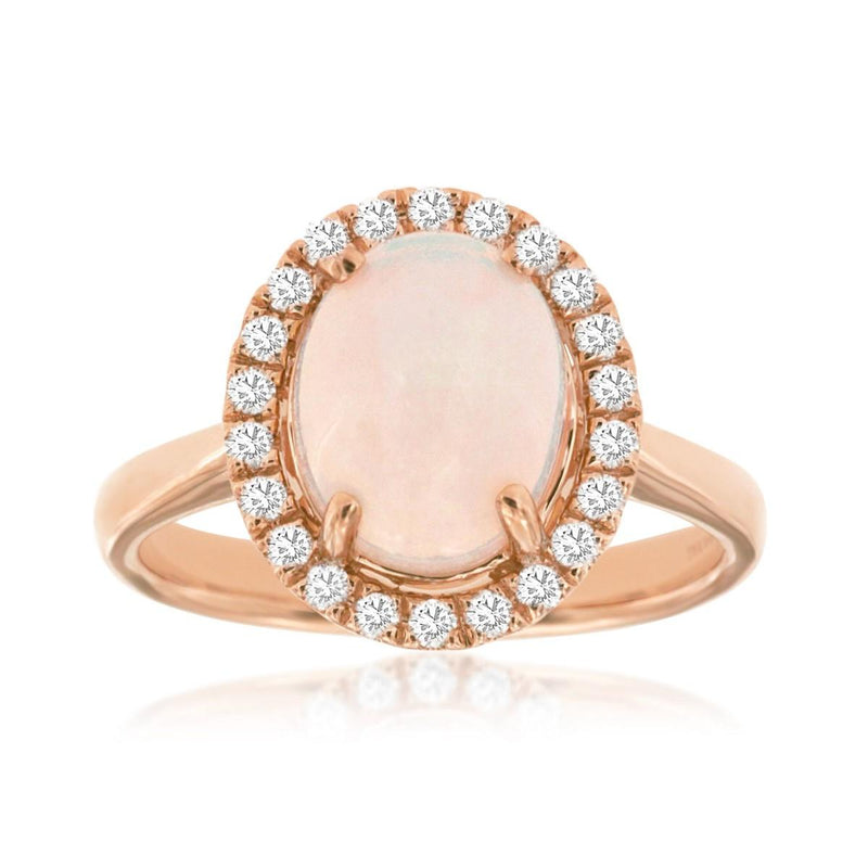Oval Opal and Diamond Halo Ring in Rose Gold