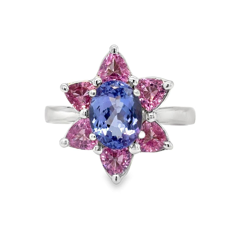 Tanzanite and Pink Sapphire Halo Ring
