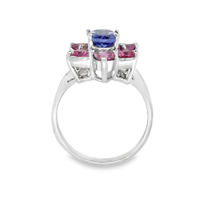 Tanzanite and Pink Sapphire Halo Ring