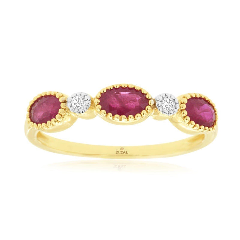 Oval Ruby and Diamond Stackable Ring