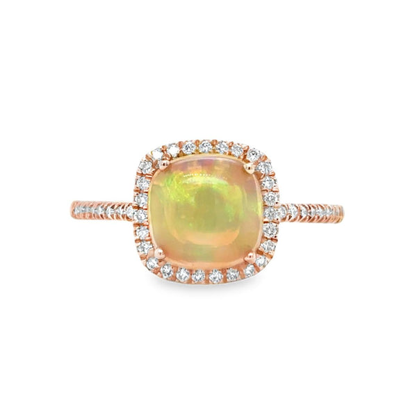 Cushion Opal and Diamond Ring in Rose Gold