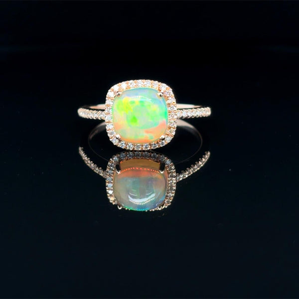 Cushion Opal and Diamond Ring in Rose Gold
