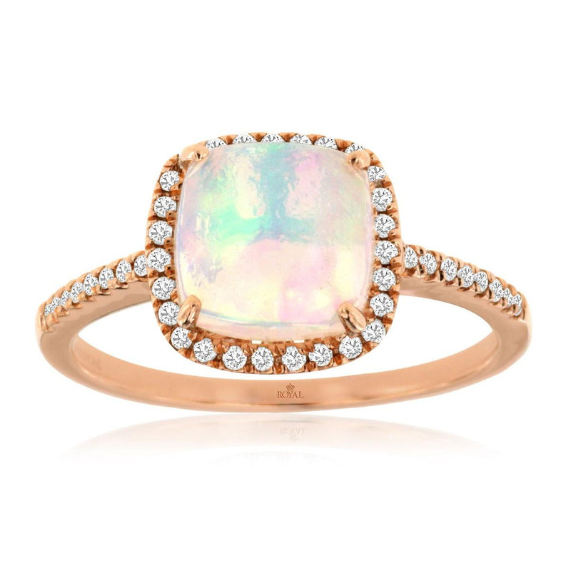 Cushion Opal and Diamond Ring in Rose Gold