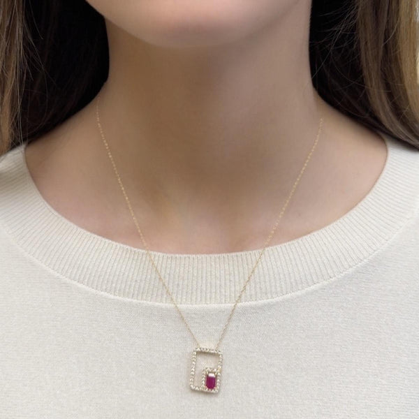 Emerald-Cut Ruby and Diamond Pendant