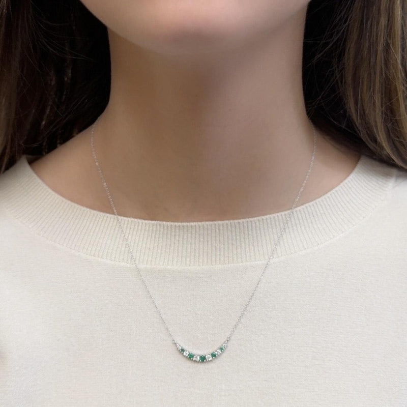 Emerald and Diamond Curved Bar Necklace