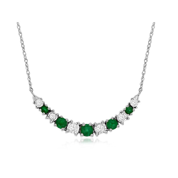 Emerald and Diamond Curved Bar Necklace