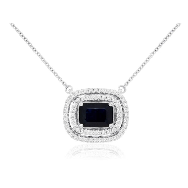 East-West Sapphire Pendant with Double Halo