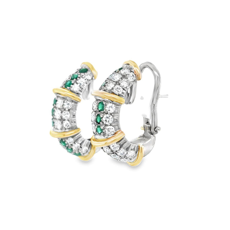 Pavé Emerald and Diamond J-Hoop Earrings