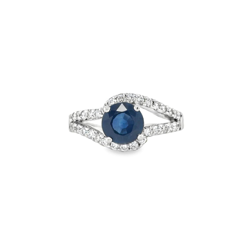 Sapphire and Diamond Split Shank Ring