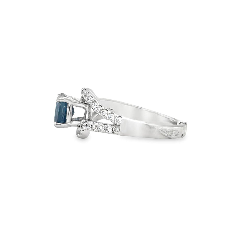 Sapphire and Diamond Split Shank Ring