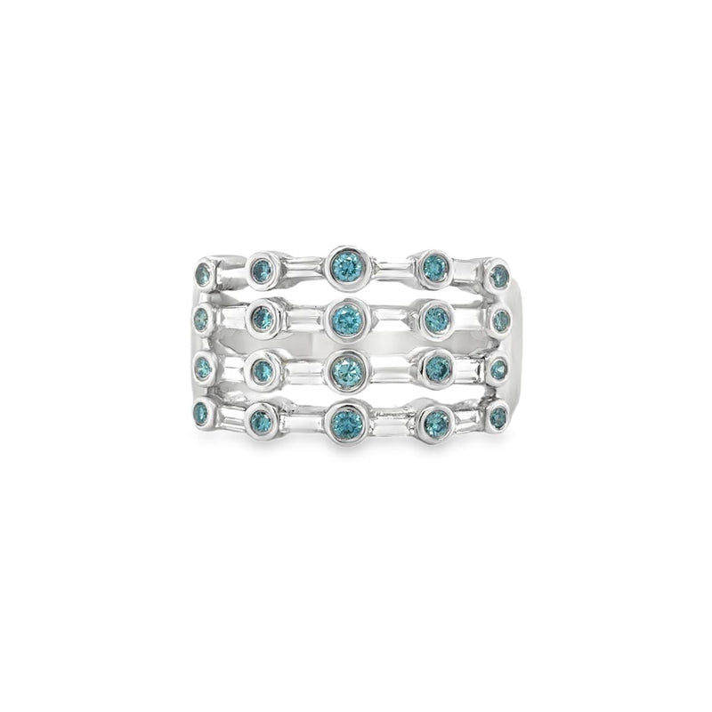 Aqua Blue and Baguette Diamond Ring