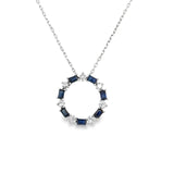 Diamond and Baguette Sapphire Circle Necklace