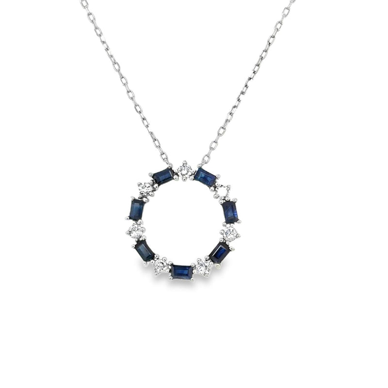 Diamond and Baguette Sapphire Circle Necklace