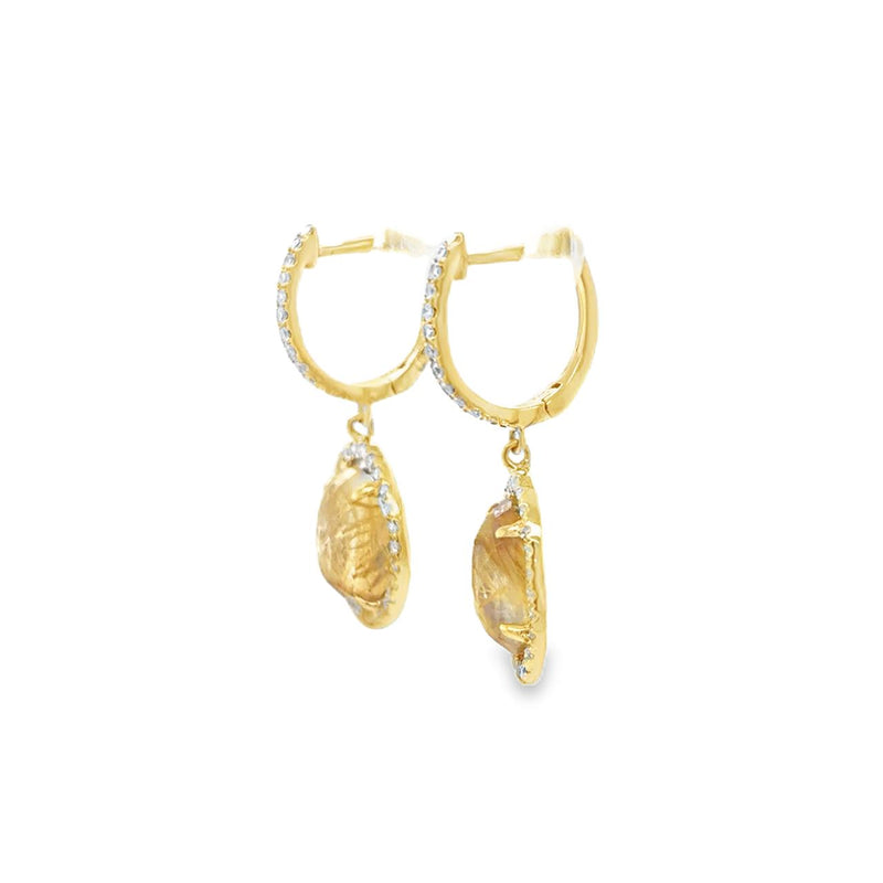 Rutilated Quartz and Diamond Dangle Earrings