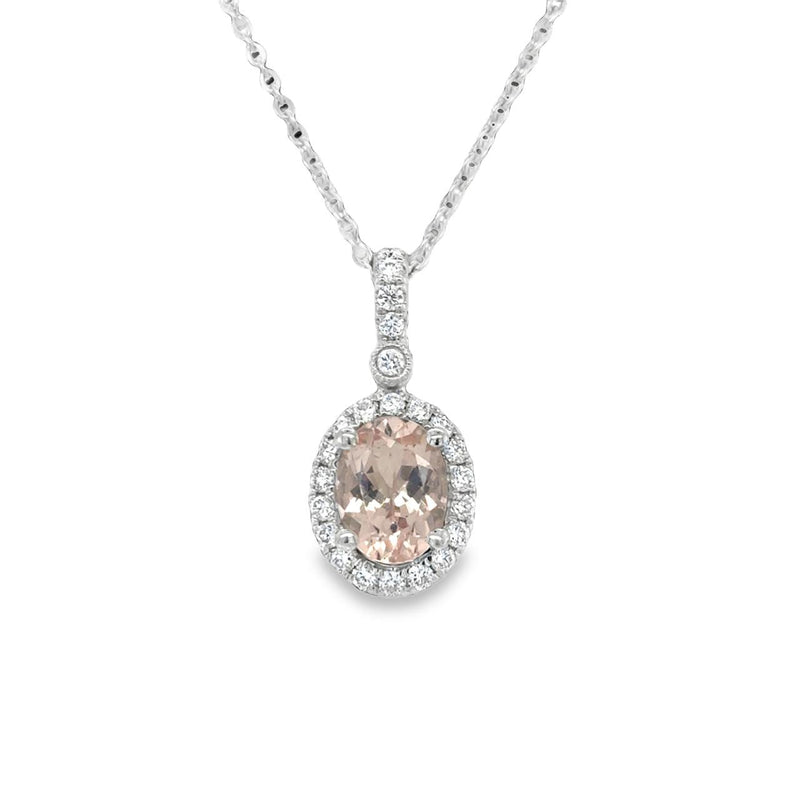Morganite and Diamond Pendant in White Gold
