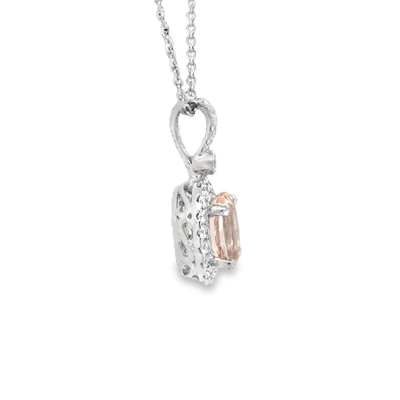 Morganite and Diamond Pendant in White Gold