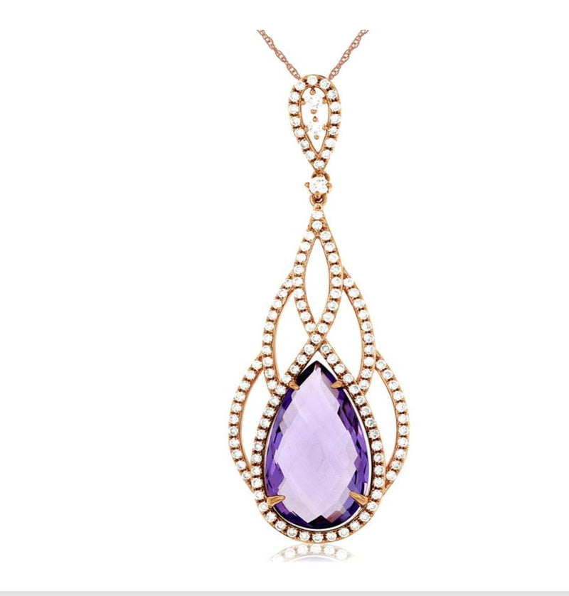 Pearl Shape Amethyst Diamond Pendant