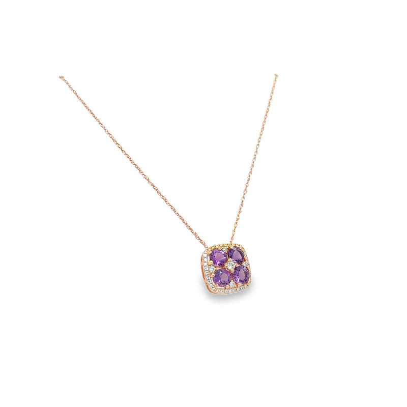 Amethyst and Diamond Square-Shaped Pendant