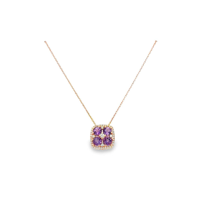 Amethyst and Diamond Square-Shaped Pendant