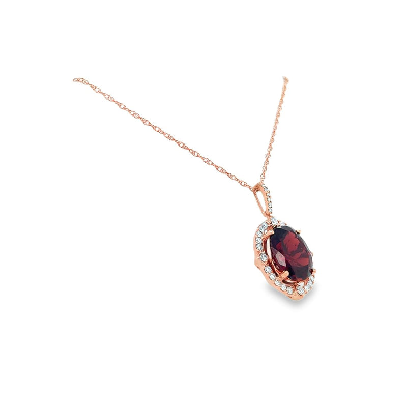 Garnet With Diamond Halo Pendant