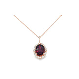 Garnet With Diamond Halo Pendant