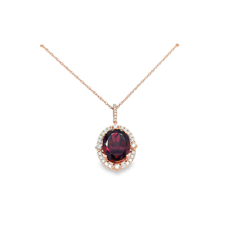 Garnet With Diamond Halo Pendant