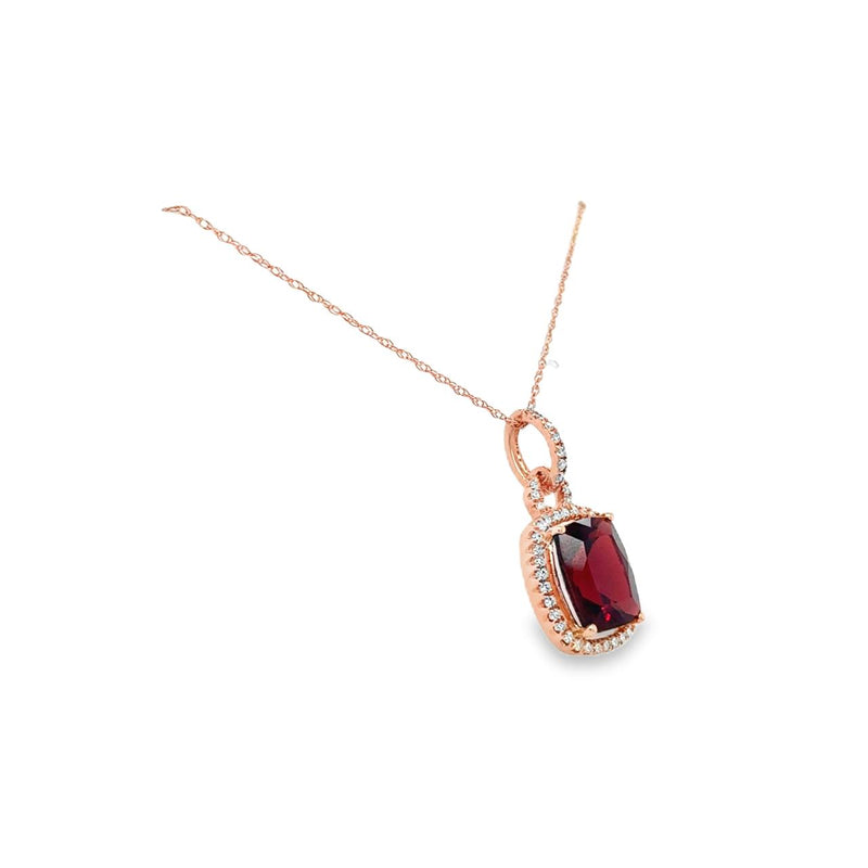 Cushion Cut Garnet With Diamond Halo Pendant