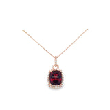 Cushion Cut Garnet With Diamond Halo Pendant