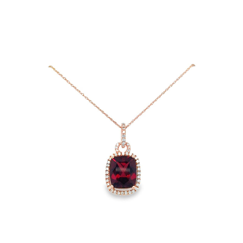Cushion Cut Garnet With Diamond Halo Pendant