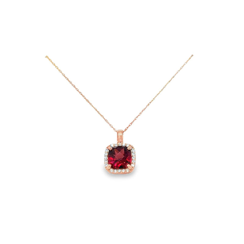 Garnet With Diamond Halo Pendant