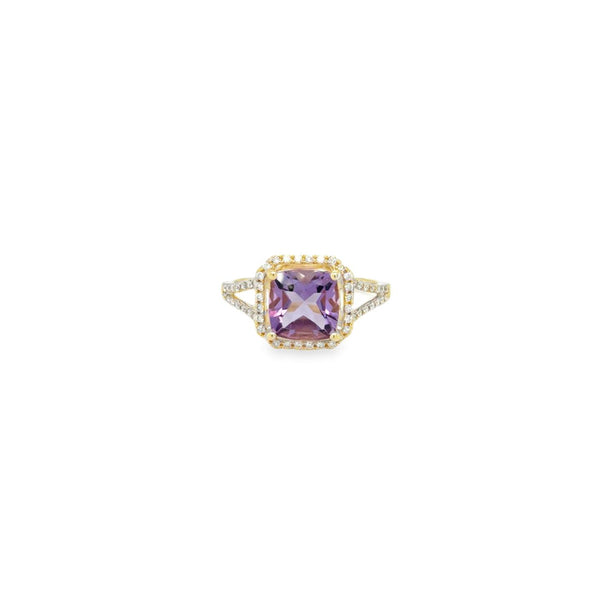 Cushion Cut Amethyst and Diamond Halo Ring
